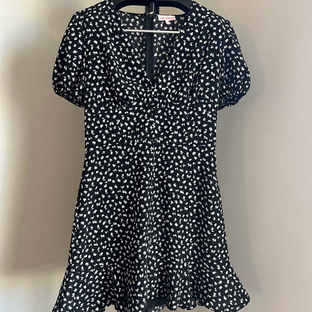 Black and white deep v mini dress